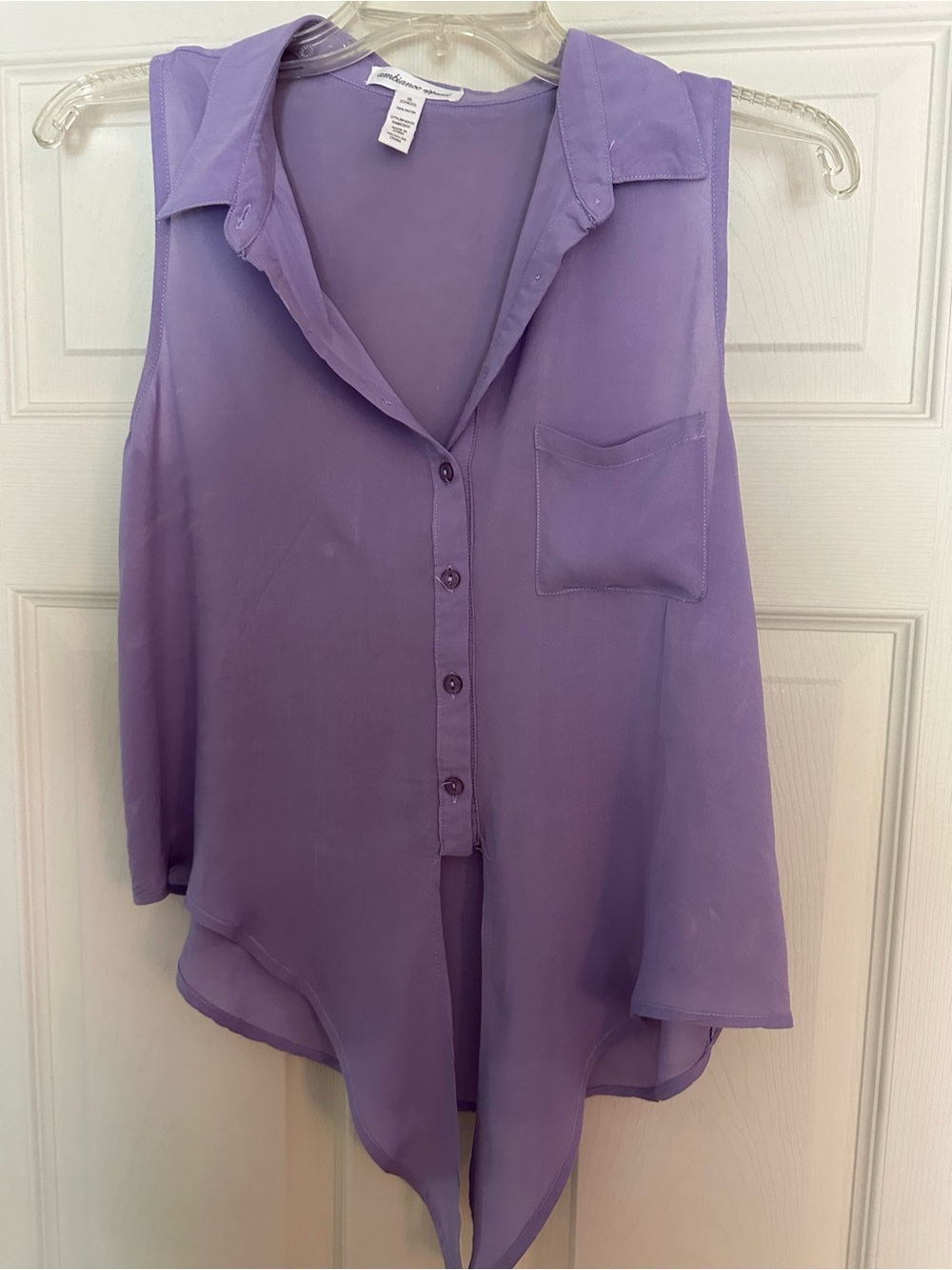 Ambiance Lavender Sleeveless Button-Front Blouse